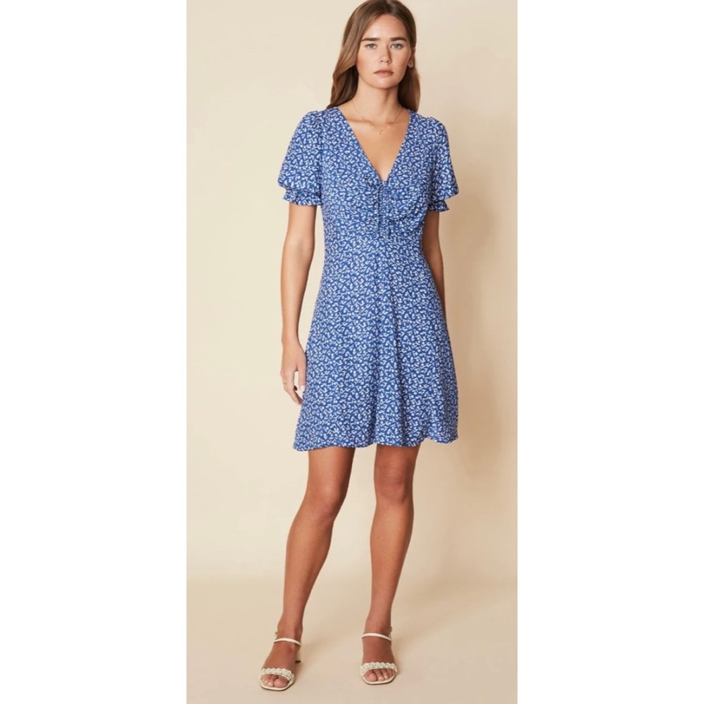 Palma Mini Dress in Maddy Floral Print - Vintage Blue